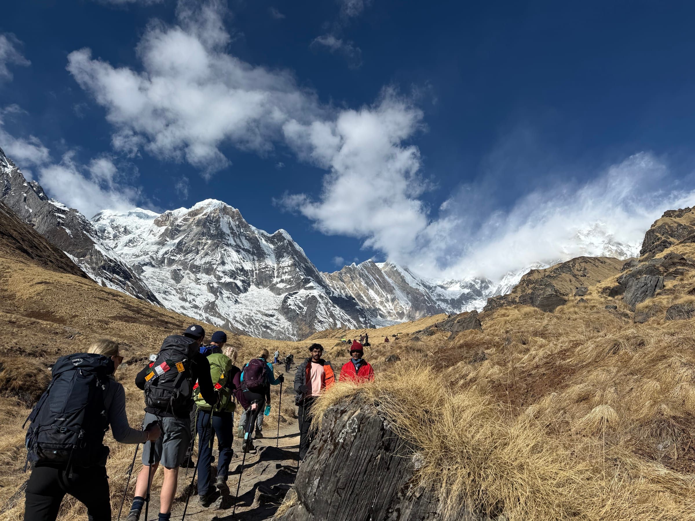 The last leg to Annapurna Base Camp, clear skies and mountains in every direction